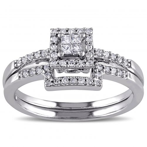  Miadora 10k White Gold 13ct TDW Princess-cut Diamond Bridal Ring Set by Miadora