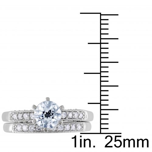  Miadora 10k White Gold Aquamarine 13ct TDW Diamond Bridal Ring Set by Miadora