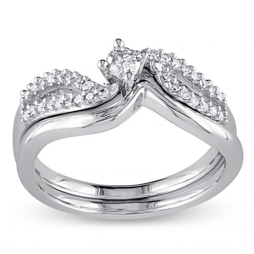  Miadora Sterling Silver 14ct TDW Diamond Bypass Bridal Ring Set by Miadora