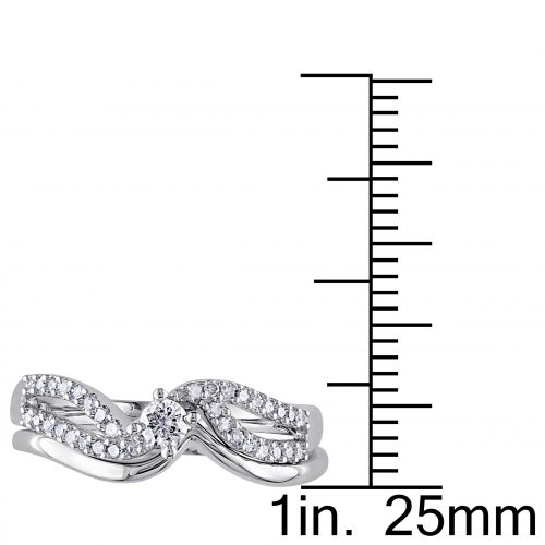  Miadora Sterling Silver 14ct TDW Diamond Bypass Bridal Ring Set by Miadora