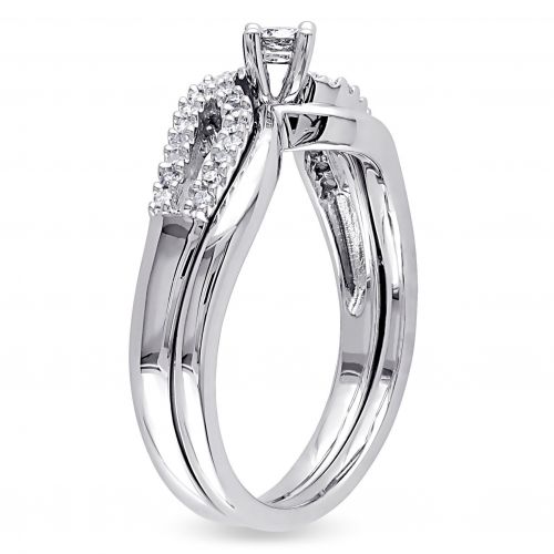  Miadora Sterling Silver 14ct TDW Diamond Bypass Bridal Ring Set by Miadora