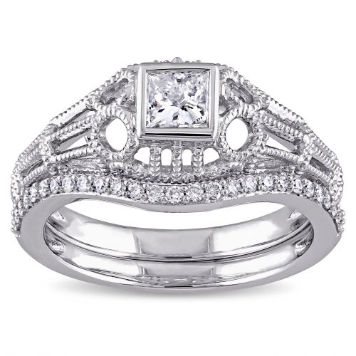  Miadora Signature Collection 14k White Gold 12ct TDW Diamond Vintage Bridal Ring Set by Miadora