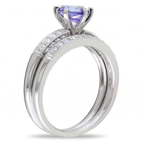  Miadora 10k Gold Tanzanite and 13ct TDW Diamond Bridal Ring Set (H-I, I2-I3) by Miadora