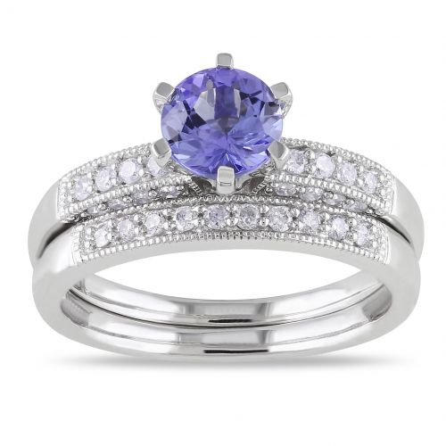  Miadora 10k Gold Tanzanite and 13ct TDW Diamond Bridal Ring Set (H-I, I2-I3) by Miadora