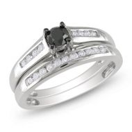 Miadora 14k White Gold 12ct TDW Black and White Diamond Bridal Ring Set by Miadora