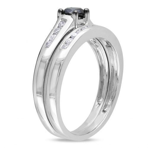  Miadora 14k White Gold 12ct TDW Black and White Diamond Bridal Ring Set by Miadora