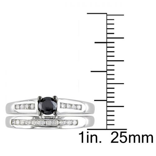  Miadora 14k White Gold 12ct TDW Black and White Diamond Bridal Ring Set by Miadora