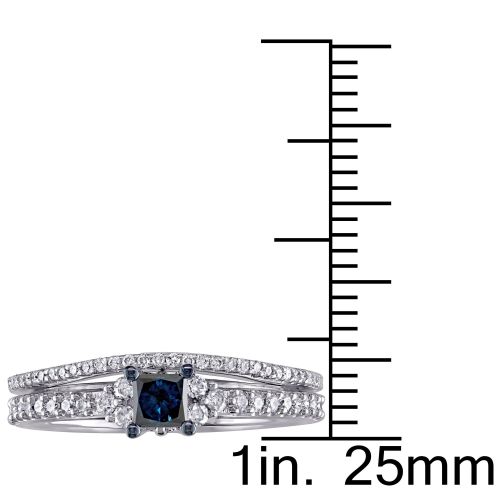  Miadora 10k White Gold 35ct TDW Princess-cut Blue and White Diamond Bridal Ring Set by Miadora