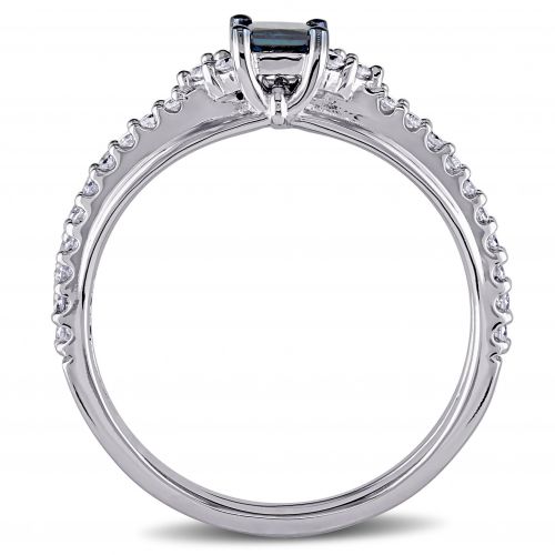  Miadora 10k White Gold 35ct TDW Princess-cut Blue and White Diamond Bridal Ring Set by Miadora
