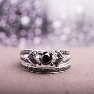 Miadora Sterling Silver 1 1/8ct TDW Black Diamond Bridal Ring Set by Miadora