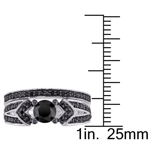  Miadora Sterling Silver 1 18ct TDW Black Diamond Bridal Ring Set by Miadora