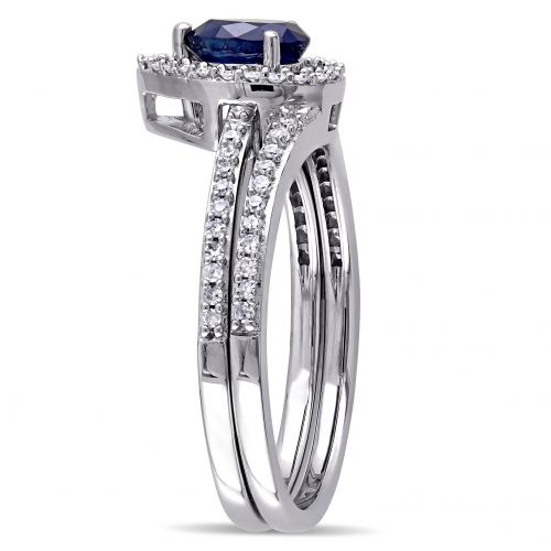  Miadora Signature Collection 14k White Gold 13ct TDW Diamond and Diffused Sapphire Bridal Set (G-H, by Miadora