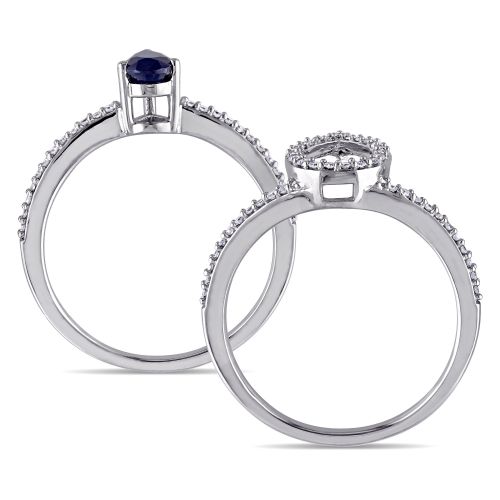  Miadora Signature Collection 14k White Gold 13ct TDW Diamond and Diffused Sapphire Bridal Set (G-H, by Miadora