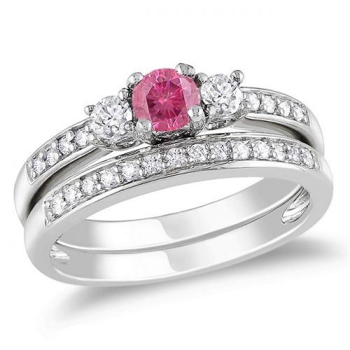  Miadora 14k Gold 12ct TDW Pink Color Diamond Bridal Set by Miadora