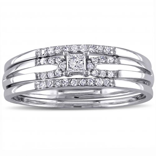  Miadora 10k White Gold 14ct TDW Princess-cut Diamond Split Shank Bridal Ring Set by Miadora