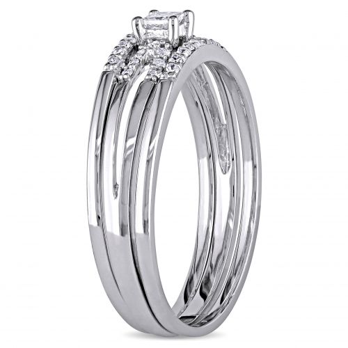 Miadora 10k White Gold 14ct TDW Princess-cut Diamond Split Shank Bridal Ring Set by Miadora