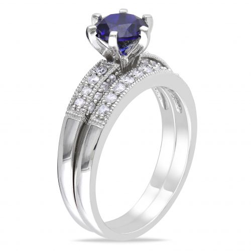  Miadora 10k Gold Created Sapphire and 13ct TDW Diamond Bridal Ring Set (H-I, I2-I3) by Miadora