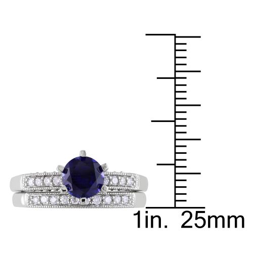  Miadora 10k Gold Created Sapphire and 13ct TDW Diamond Bridal Ring Set (H-I, I2-I3) by Miadora