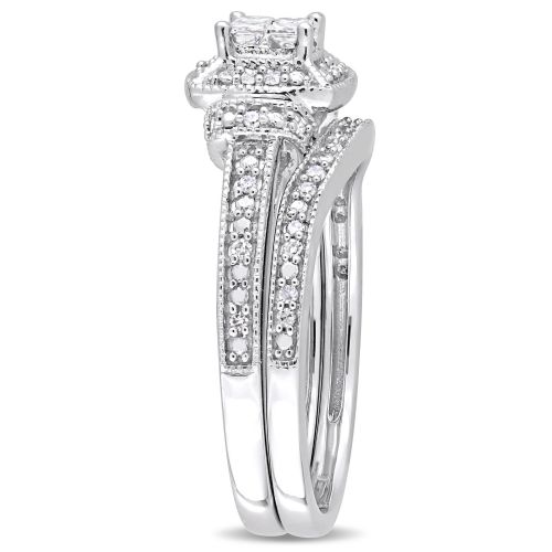  Miadora Signature Collection 10k White Gold 13ct TDW Princess and Round-Cut Diamond Quad Halo Bridal Set by Miadora