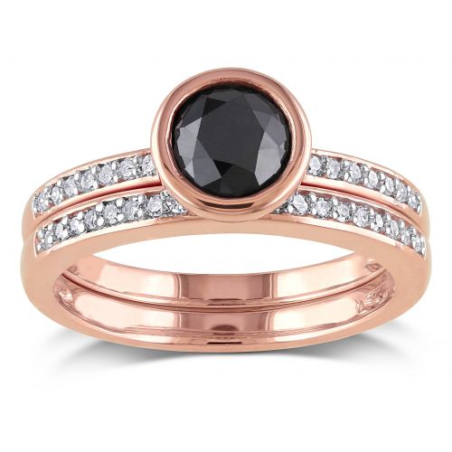  Miadora 10k Rose Gold 1 18ct TDW Black and White Diamond Bridal Ring Set by Miadora