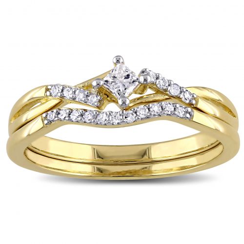  Miadora Yellow Plated Sterling Silver 15ct TDW Princess-cut Diamond Bypass Bridal Ring Set by Miadora