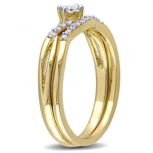  Miadora Yellow Plated Sterling Silver 15ct TDW Princess-cut Diamond Bypass Bridal Ring Set by Miadora