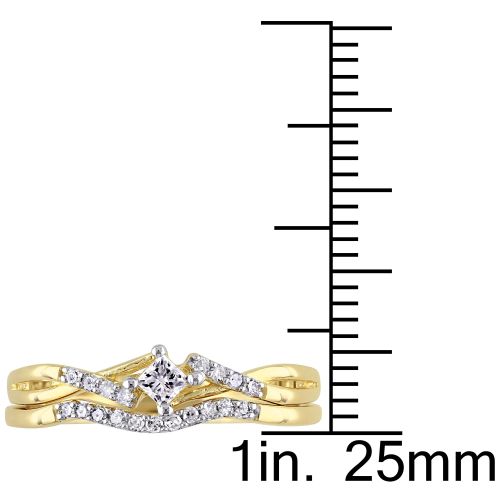  Miadora Yellow Plated Sterling Silver 15ct TDW Princess-cut Diamond Bypass Bridal Ring Set by Miadora