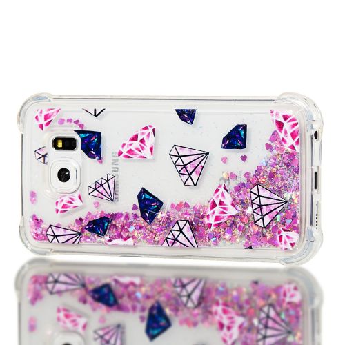  Miagon Fluessig Huelle fuer Samsung Galaxy S7 Edge,Glitzer Weich Treibsand Handyhuelle Glitter Quicksand Silikon TPU Bumper Schutzhuelle Case Cover-Diamanten