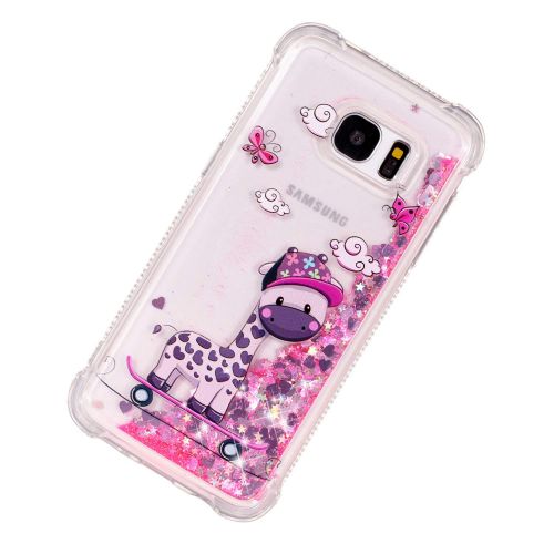  Miagon Fluessig Huelle fuer Samsung Galaxy S7,Glitzer Weich Treibsand Handyhuelle Glitter Quicksand Silikon TPU Bumper Schutzhuelle Case Cover-Skateboard Giraffe