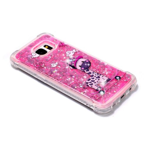  Miagon Fluessig Huelle fuer Samsung Galaxy S7,Glitzer Weich Treibsand Handyhuelle Glitter Quicksand Silikon TPU Bumper Schutzhuelle Case Cover-Skateboard Giraffe