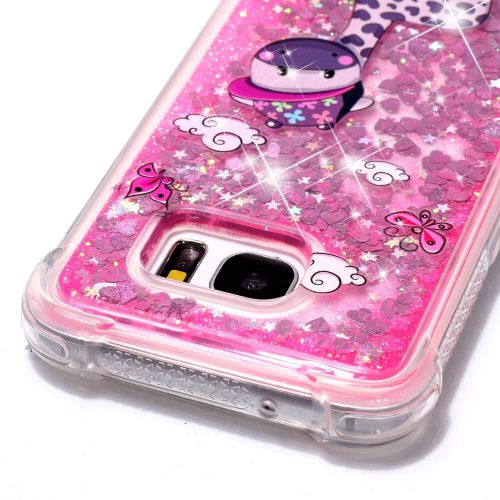  Miagon Fluessig Huelle fuer Samsung Galaxy S7,Glitzer Weich Treibsand Handyhuelle Glitter Quicksand Silikon TPU Bumper Schutzhuelle Case Cover-Skateboard Giraffe