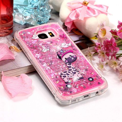  Miagon Fluessig Huelle fuer Samsung Galaxy S7,Glitzer Weich Treibsand Handyhuelle Glitter Quicksand Silikon TPU Bumper Schutzhuelle Case Cover-Skateboard Giraffe