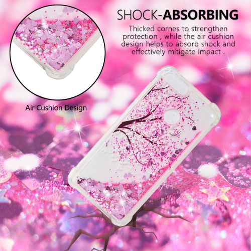  Miagon Fluessig Huelle fuer Huawei P Smart,Glitzer Weich Treibsand Handyhuelle Glitter Quicksand Silikon TPU Bumper Schutzhuelle Case Cover-Rosa Kirschblueten