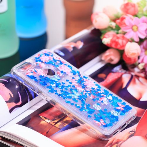  Miagon Fluessig Huelle fuer Huawei Honor 9 Lite,Glitzer Weich Treibsand Handyhuelle Glitter Quicksand Silikon TPU Bumper Schutzhuelle Case Cover-Blume Schmetterling