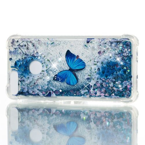  Miagon Fluessig Huelle fuer Huawei P Smart,Glitzer Weich Treibsand Handyhuelle Glitter Quicksand Silikon TPU Bumper Schutzhuelle Case Cover-Blau Schmetterling