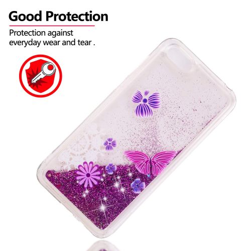  Miagon Fluessig Huelle fuer Huawei Y5 2018,Glitzer Weich Treibsand Handyhuelle Glitter Quicksand Silikon TPU Bumper Schutzhuelle Case Cover-Lila Schmetterling