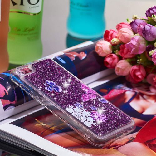  Miagon Fluessig Huelle fuer Huawei Y5 2018,Glitzer Weich Treibsand Handyhuelle Glitter Quicksand Silikon TPU Bumper Schutzhuelle Case Cover-Lila Schmetterling