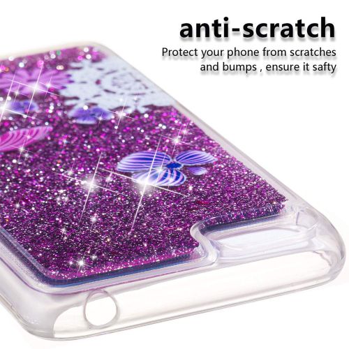  Miagon Fluessig Huelle fuer Huawei Y5 2018,Glitzer Weich Treibsand Handyhuelle Glitter Quicksand Silikon TPU Bumper Schutzhuelle Case Cover-Lila Schmetterling