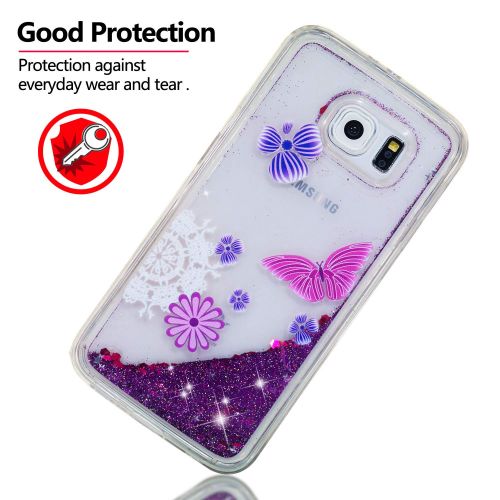  Miagon Fluessig Huelle fuer Samsung Galaxy S7 Edge,Glitzer Weich Treibsand Handyhuelle Glitter Quicksand Silikon TPU Bumper Schutzhuelle Case Cover-Gold Turm Blume