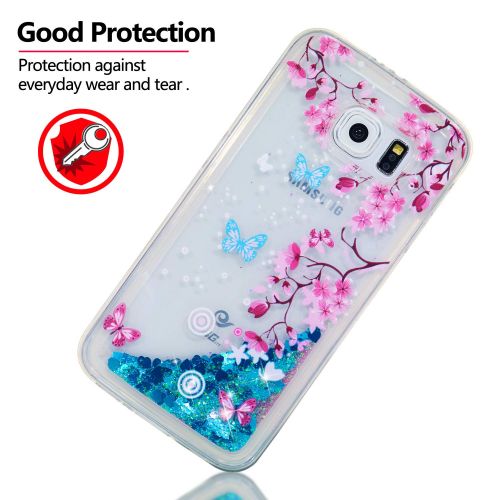  Miagon Fluessig Huelle fuer Samsung Galaxy S7 Edge,Glitzer Weich Treibsand Handyhuelle Glitter Quicksand Silikon TPU Bumper Schutzhuelle Case Cover-Gold Turm Blume