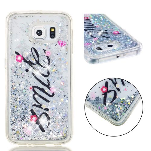  Miagon Fluessig Huelle fuer Samsung Galaxy S7 Edge,Glitzer Weich Treibsand Handyhuelle Glitter Quicksand Silikon TPU Bumper Schutzhuelle Case Cover-Gold Turm Blume