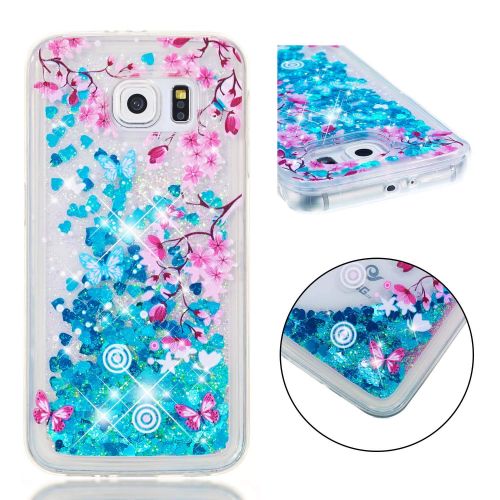  Miagon Fluessig Huelle fuer Samsung Galaxy S7 Edge,Glitzer Weich Treibsand Handyhuelle Glitter Quicksand Silikon TPU Bumper Schutzhuelle Case Cover-Gold Turm Blume