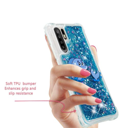  Miagon Fluessig Huelle fuer Huawei P30 Pro,Glitzer Weich Treibsand Handyhuelle Glitter Quicksand Silikon TPU Bumper Schutzhuelle Case Cover-Gruen Frosch