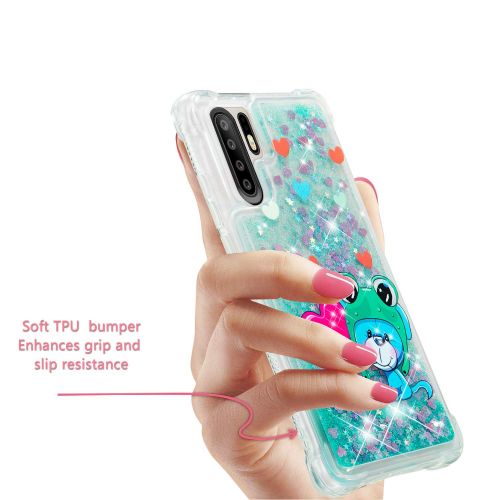  Miagon Fluessig Huelle fuer Huawei P30 Pro,Glitzer Weich Treibsand Handyhuelle Glitter Quicksand Silikon TPU Bumper Schutzhuelle Case Cover-Gruen Frosch