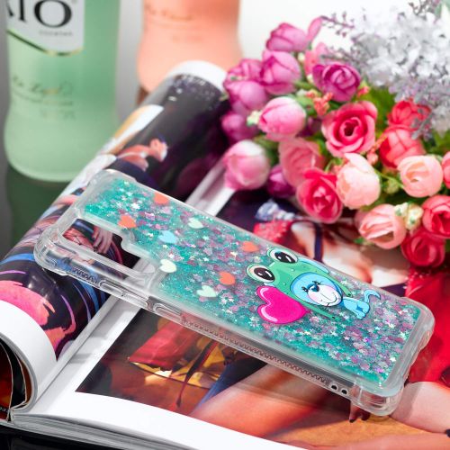  Miagon Fluessig Huelle fuer Huawei P30 Pro,Glitzer Weich Treibsand Handyhuelle Glitter Quicksand Silikon TPU Bumper Schutzhuelle Case Cover-Gruen Frosch