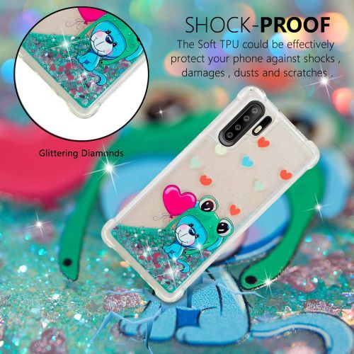  Miagon Fluessig Huelle fuer Huawei P30 Pro,Glitzer Weich Treibsand Handyhuelle Glitter Quicksand Silikon TPU Bumper Schutzhuelle Case Cover-Gruen Frosch