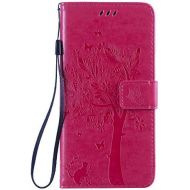 Miagon fuer iPhone XR Geldboerse Wallet Case,PU Leder Baum Katze Schmetterling Flip Cover Klapphuelle Tasche Schutzhuelle mit Magnet Handschlaufe Strap