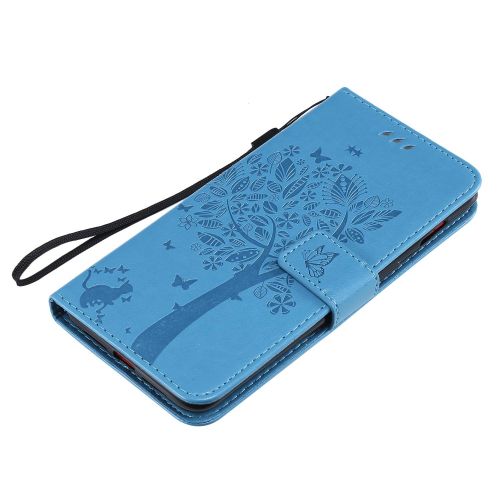  Miagon fuer Samsung Galaxy A20 Geldboerse Wallet Case,PU Leder Baum Katze Schmetterling Flip Cover Klapphuelle Tasche Schutzhuelle mit Magnet Handschlaufe Strap