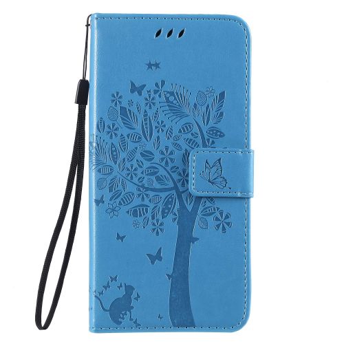  Miagon fuer Samsung Galaxy A20 Geldboerse Wallet Case,PU Leder Baum Katze Schmetterling Flip Cover Klapphuelle Tasche Schutzhuelle mit Magnet Handschlaufe Strap