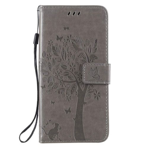  Miagon fuer Samsung Galaxy A20 Geldboerse Wallet Case,PU Leder Baum Katze Schmetterling Flip Cover Klapphuelle Tasche Schutzhuelle mit Magnet Handschlaufe Strap